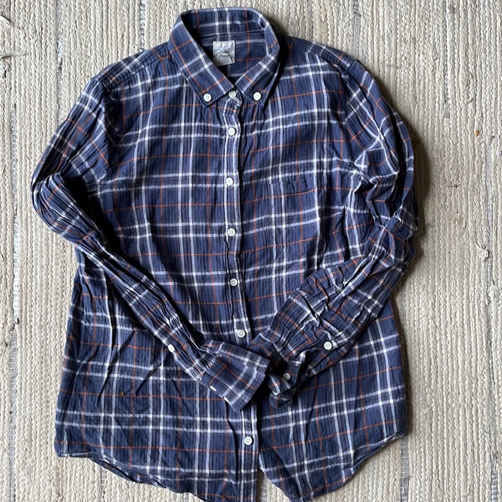 J CREW grey plaid shirt blouse boy shirt tunic size 6 small